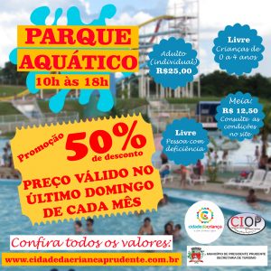 No último domingo de cada mês todos ganham 50% de desconto no Parque Aquático