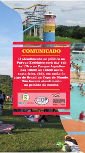 COMUNICADO: Nesta sexta-feira, 22, atendimento ao público será no período da tarde