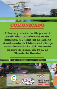 COMUNICADO: Pesca de tilápia atenderá normalmente neste domingo, 17 de junho