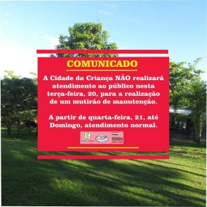 Cidade da Criança realiza mutirão de manutenção nesta terça-feira, 20 de novembro
