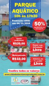 Primeiro domingo de novembro terá promoção no Parque Aquático