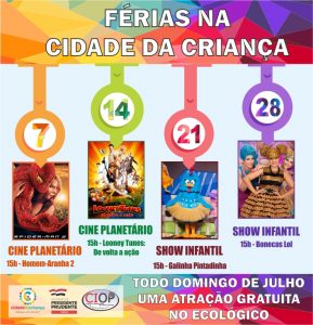 Férias na Cidade da Criança: Programação especial em julho terá filmes e shows da Galinha Pintadinha e Bonecas LOL