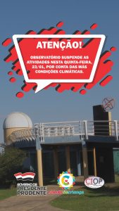 Observatório não oferece atendimento nesta quinta-feira, 23 de janeiro