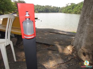 Cidade da Criança disponibiliza totens de álcool em gel confeccionados com material reutilizável